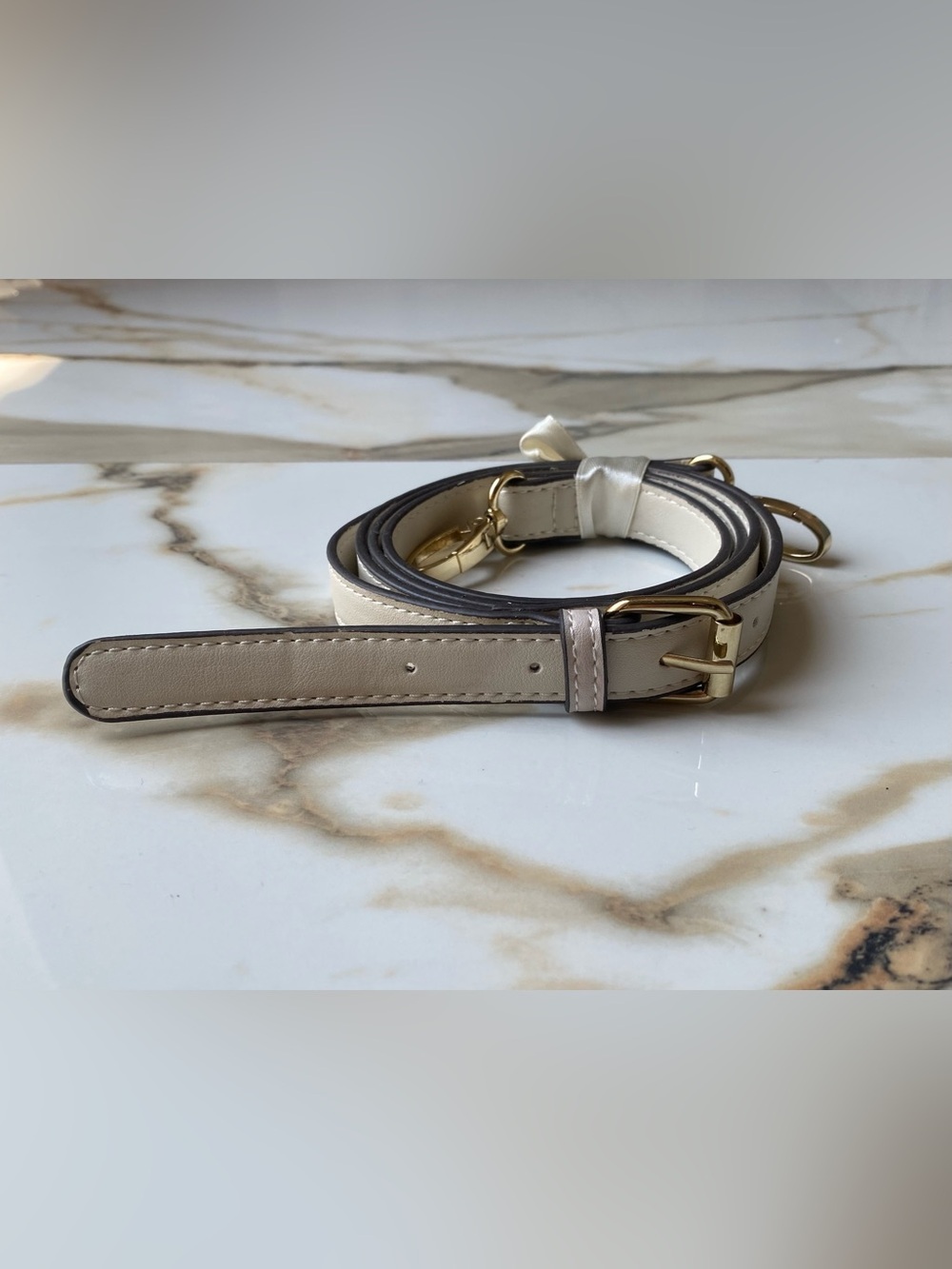 Leather Adjustable Crossbody Strap in Cream (Ivory) with Gold Hardware